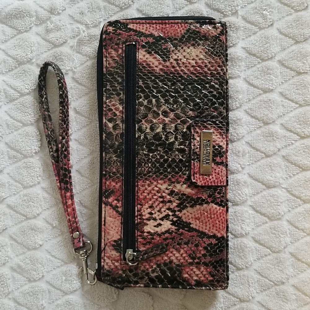 Kenneth Cole Reaction pink faux snakeskin wallet/clutch